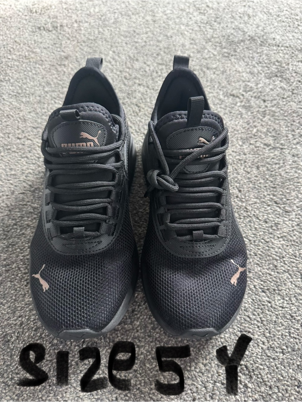 Puma Black Youth Mesh Athletic Sneakers with Pink Logo Accents